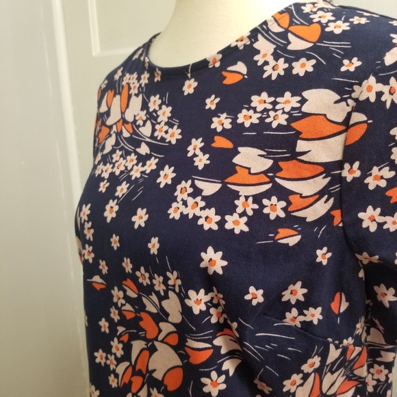 Boden Navy Autumnal Leaves Shift Dress, Size 14R - Picture 11 of 14